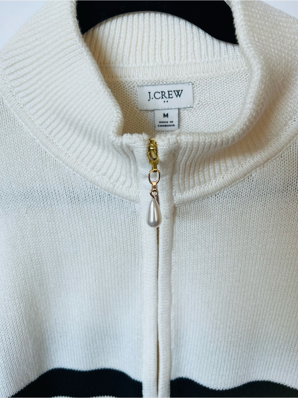 J Crew Striped half-zip sweater with pearl zipper - Picture 3 of 8